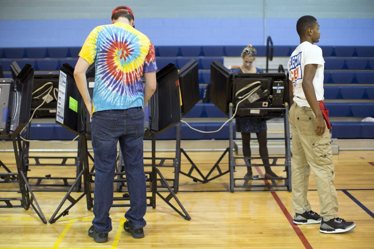 Voters at the Schiller Recreation Center polling station in Columbus, Ohio, on Tuesday.