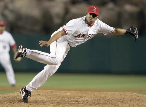 With his violent delivery, Francisco Rodriguez is often falling off the side of the mound after delivery.