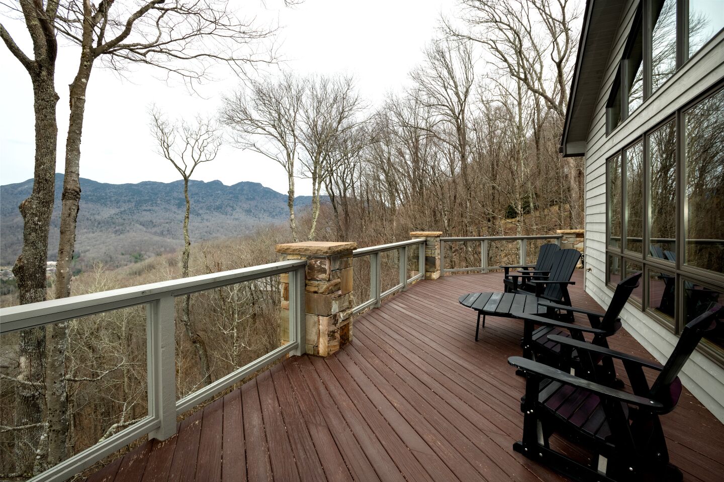 Outdoor decking takes in sweeping mountain vistas at NASCAR legend Rusty Wallace's North Carolina home.