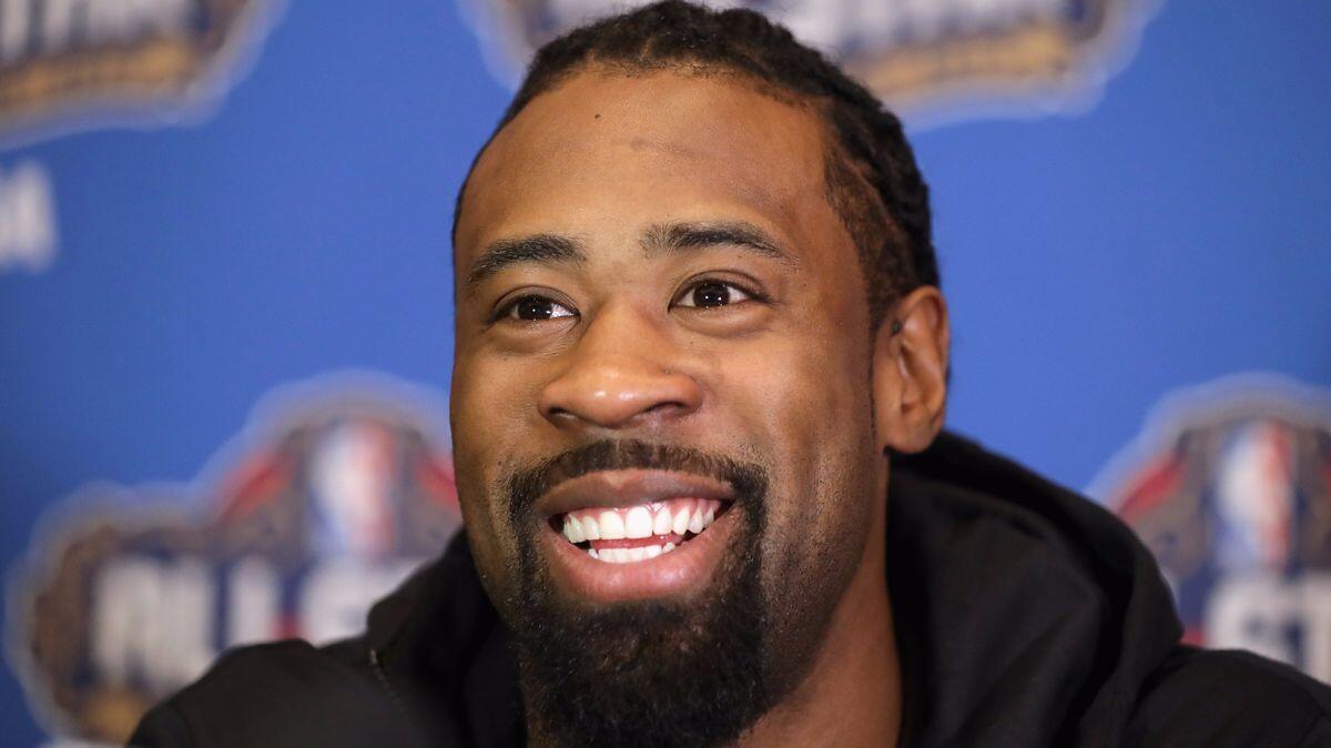 Clippers' DeAndre Jordan speaks with the media during media availability for the 2017 NBA All-Star Game on Friday.