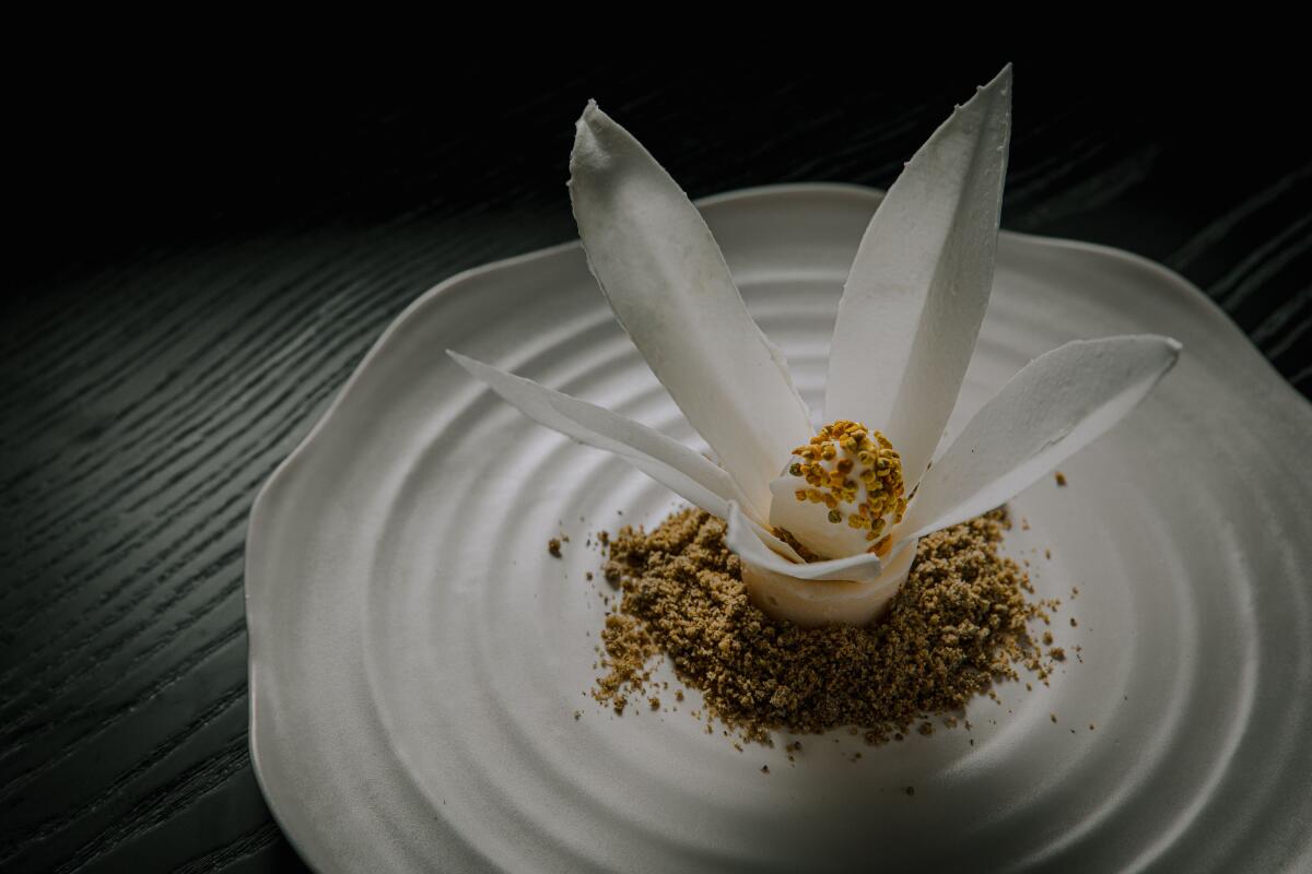 An artfully plated dessert at Valle, a Guadalupe Valley Kitchen, opening Oct. 15 in Oceanside.