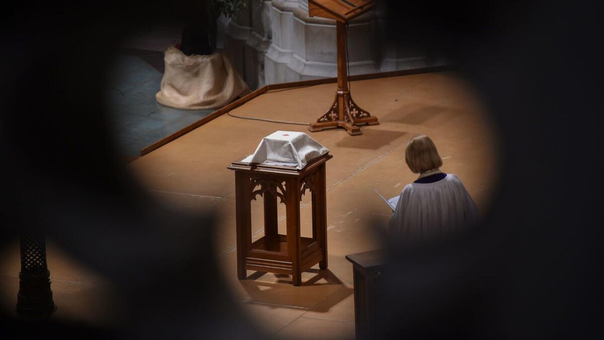 The remains of Matthew Shepard are seen at the Washington National Cathedral on Oct. 26.