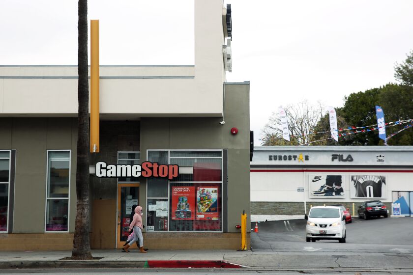 LOS ANGELES, CA - JANUARY 27: A GameStop at 5533 Sunset Blvd. is photographed in Hollywood on Wednesday, Jan. 27, 2021 in Los Angeles, CA. (Dania Maxwell / Los Angeles Times)