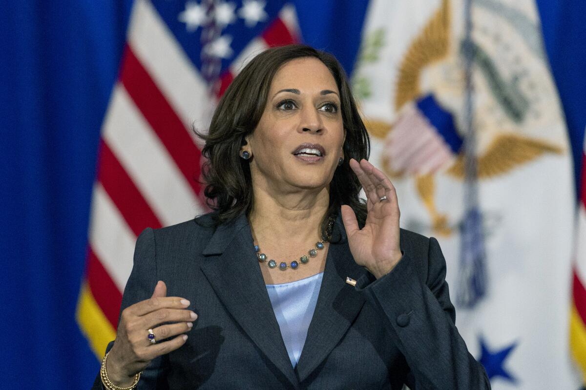 Vice President Kamala Harris speaks.