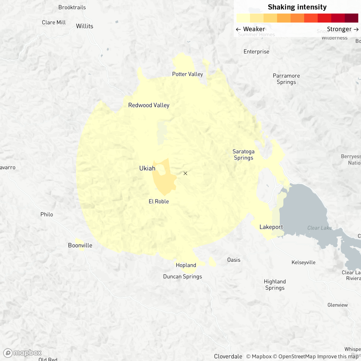 A magnitude 3.8 earthquake was reported Saturday at 10:27 p.m. three miles from Ukiah.