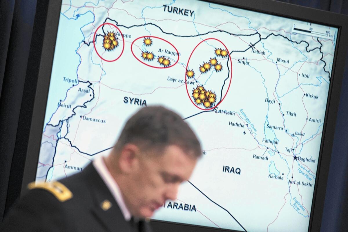 Lt. Gen. William C. Mayville Jr. speaks Tuesday about U.S. strikes in Syria against Islamic State.