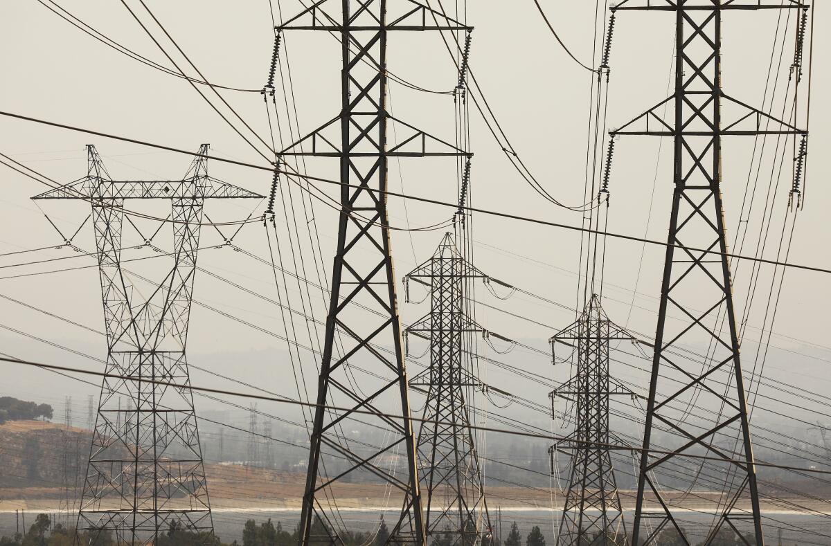 Power lines in the San Fernando Valley near the Sylmar Converter Station.