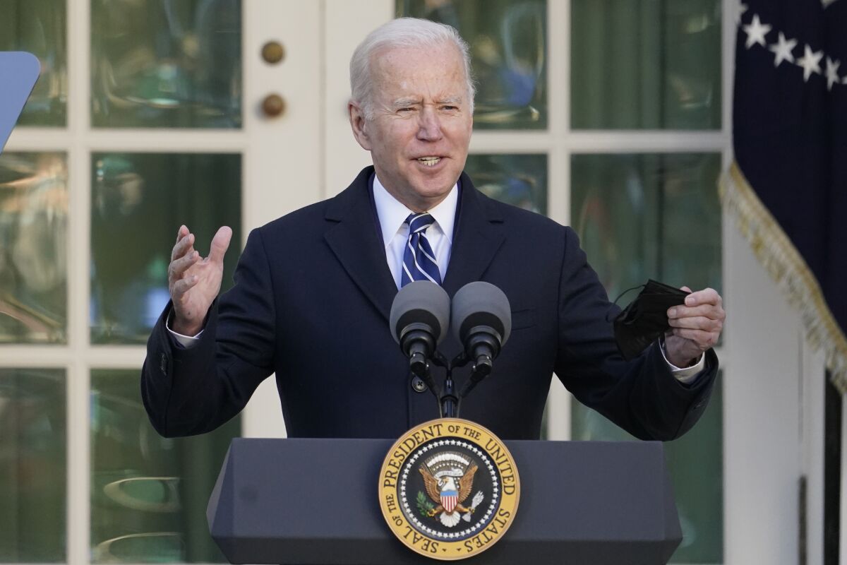President Biden speaks in the Rose Garden of the White House