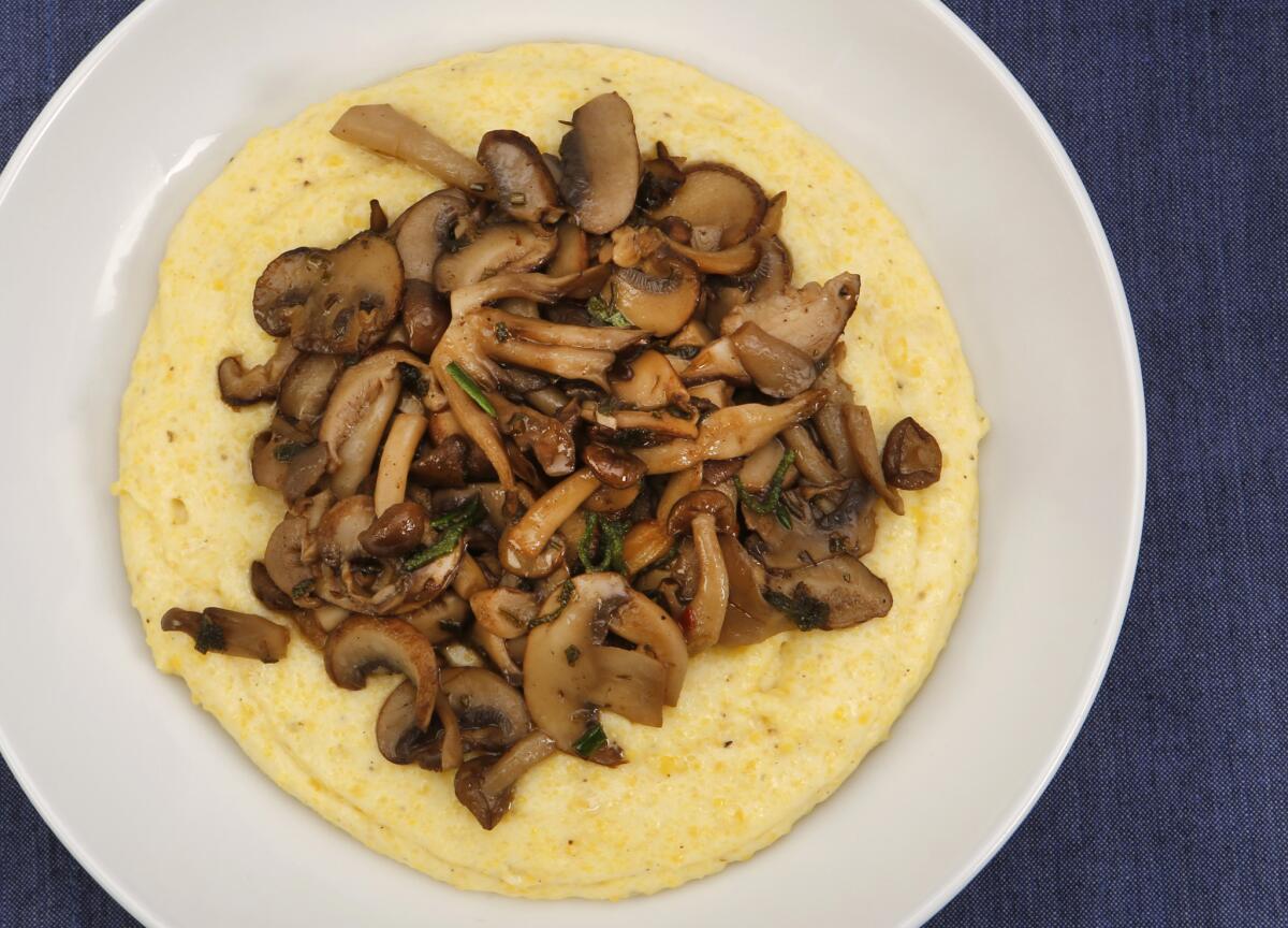 Creamy polenta with wild mushrooms from Union restaurant in Pasadena was photographed at the Los Angeles Times Photo Studio on Jan. 14, 2016.