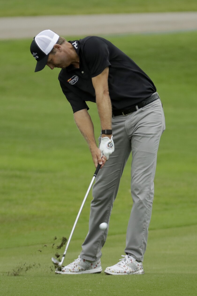 Brendon Todd hits form the fairway on the 18th hole during the third round of the World Golf Championship-FedEx St. Jude Invitational Saturday, Aug. 1, 2020, in Memphis, Tenn. (AP Photo/Mark Humphrey)