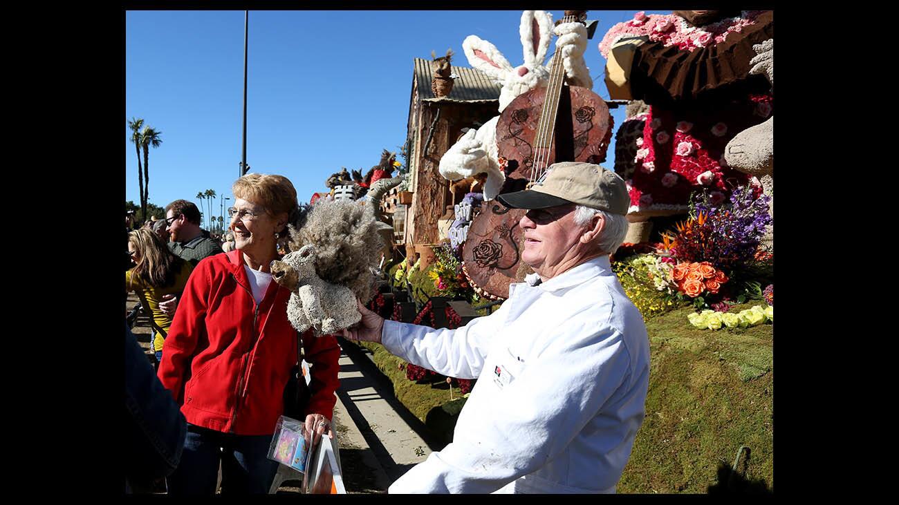 Large crowds came out to view the Tournament of Roses Rose Parade floats, including the Burbank Tournament of Roses Association float, Stompin' Good Time, parked on Sierra Madre Blvd, in Pasadena on Wednesday, Jan. 2, 2019. The float won the Animation Award.