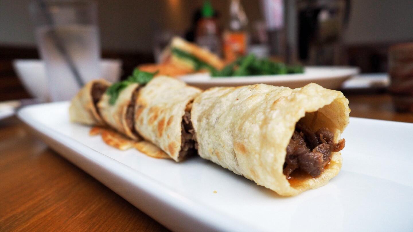 The Pingtung flatbread is stuffed with beef and sweet hoisin sauce.