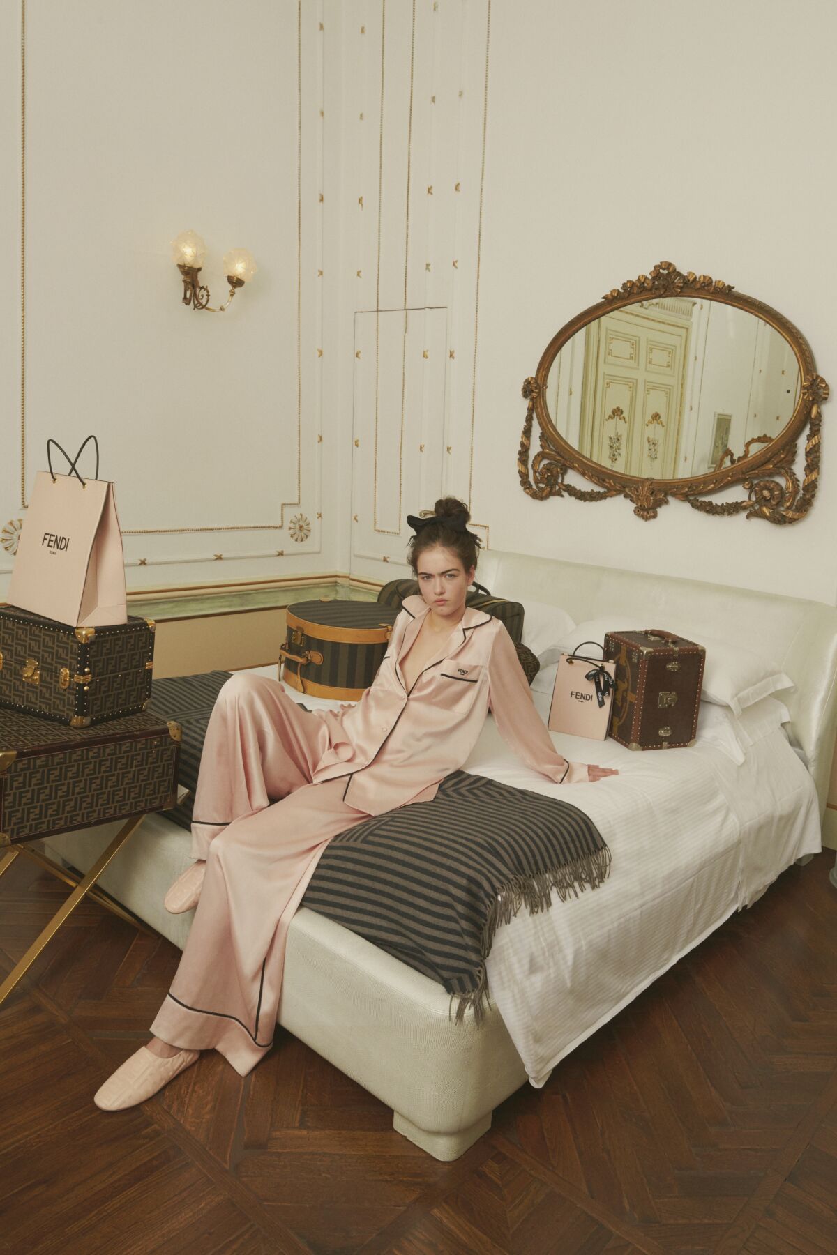 Fendi's pink silk pajama two-piece set