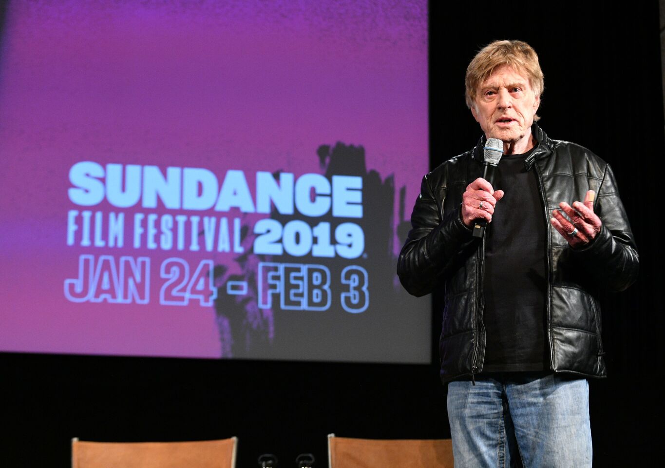 Robert Redford. president and founder of the Sundance Institute, welcomes visitors to the 2019 Sundance Film Festival on Jan. 23 at the Egyptian Theatre in Park City, Utah.