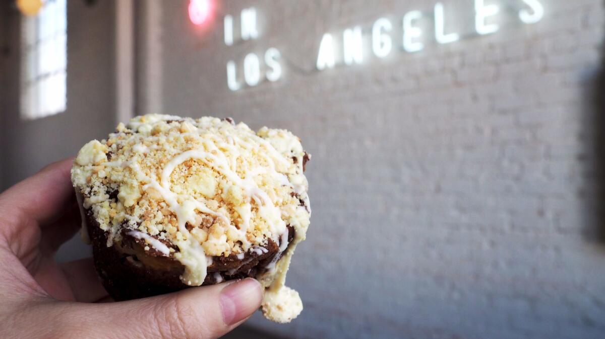 A Cruffin pudding (a chocolate croissant/muffin/bread pudding pastry) from Mr. Holmes Bakehouse in Highland Park.