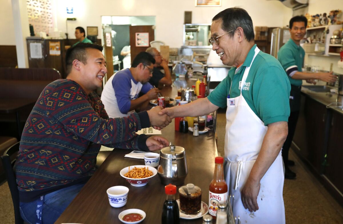 Frank Shyong at Paul's Kitchen on San Pedro Street in Los Angeles.