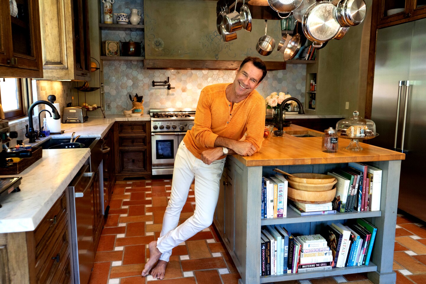 Actor David James Elliott is married to entrepreneur Nanci Chambers, and she and Elliott share their 8,000-square-foot Italian villa-style home with their 16-year old son and a menagerie that includes two dogs, two rats and a lizard. Photographed June 12, 2019. (Jesse Goddard / For The Times)