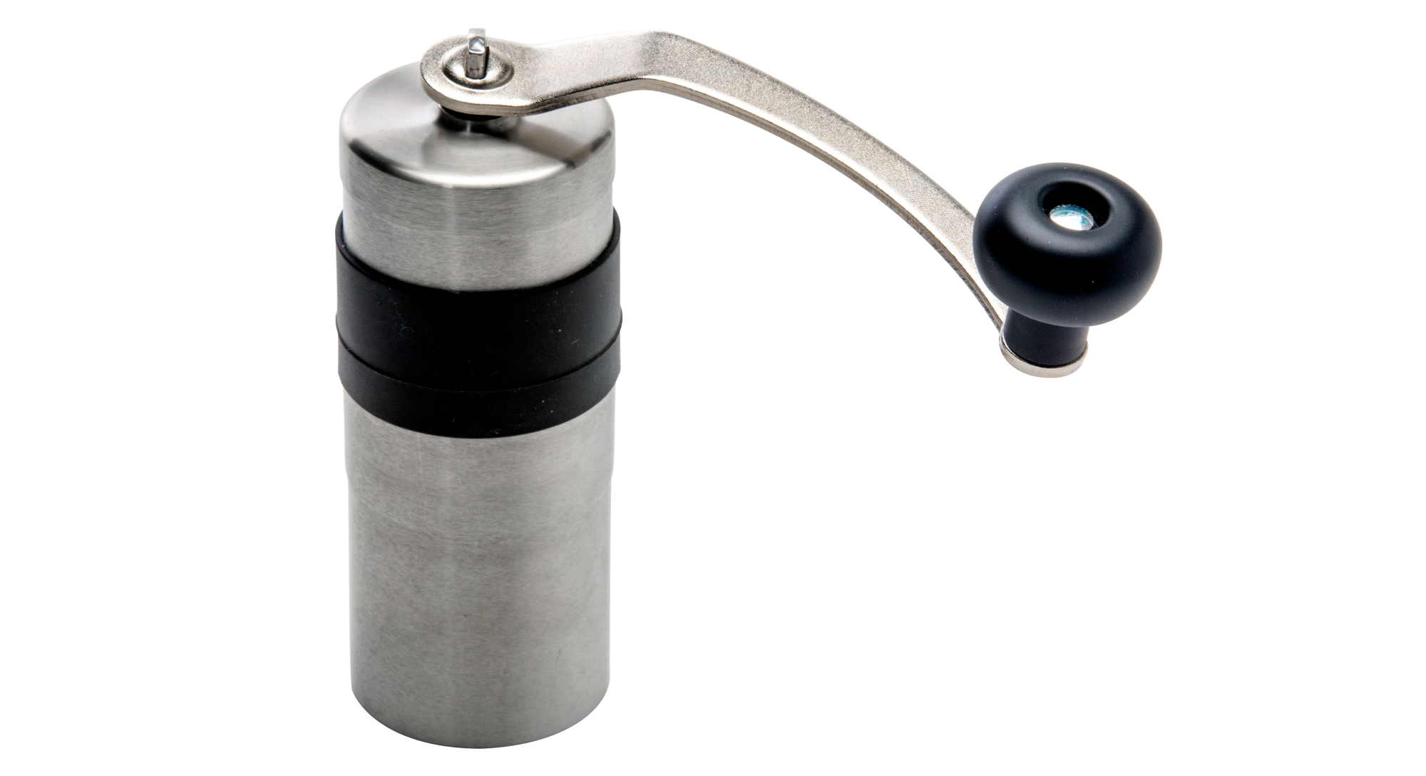 A silver and black Porlex mini grinder 