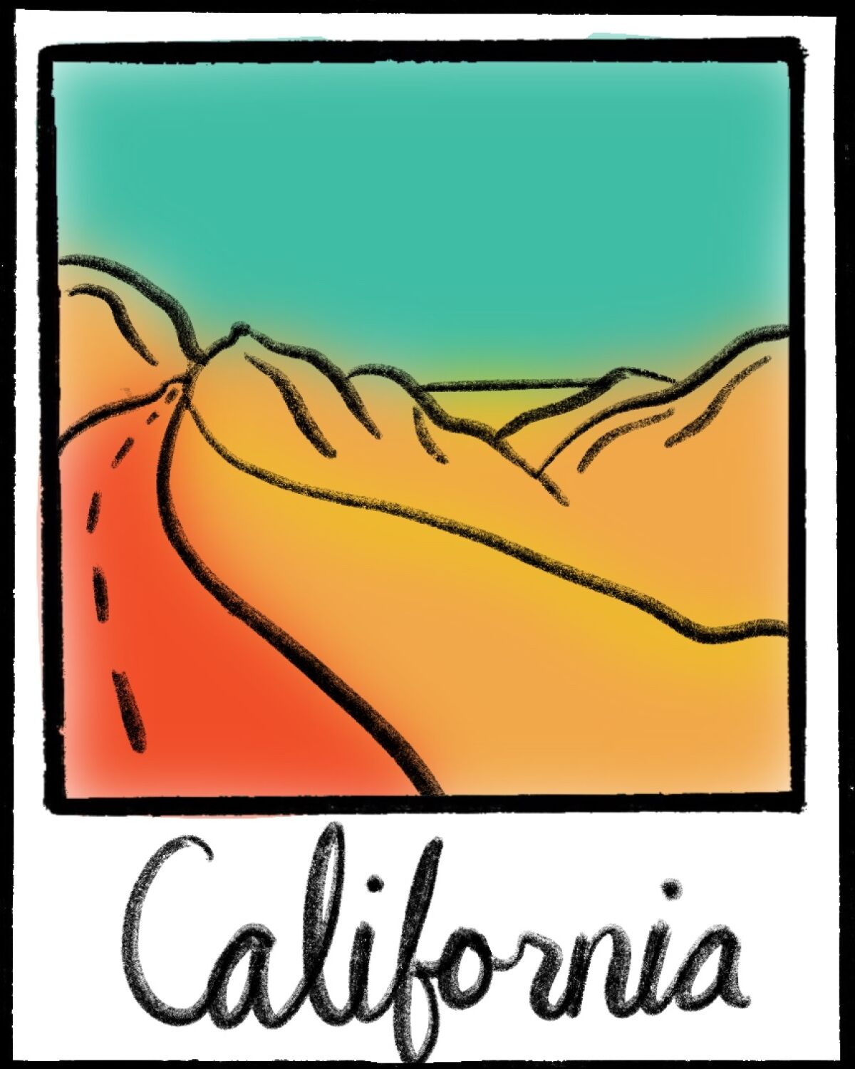 Illustrated Polaroid of California.