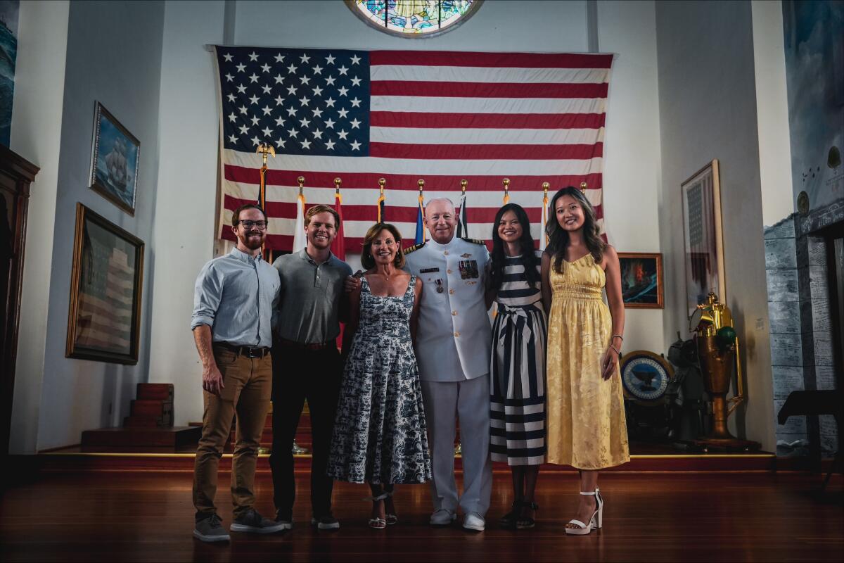 Capt. Timothy Tinker with stepsons Sean and Connor McCroskey, wife Jennifer Waters and daughters Ellen and Madeleine Tinker.
