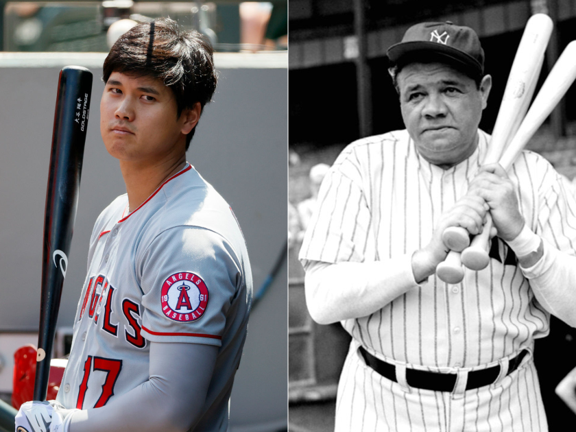 Angels star Shohei Ohtani and baseball legend Babe Ruth.