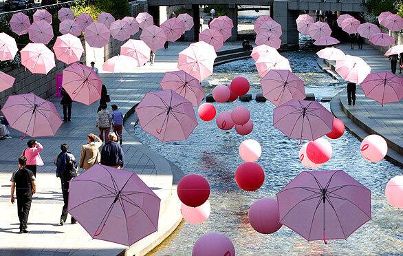 Pink umbrellas and balloons are on display to promote the Breast Cancer Awareness Campaign in South Korea's capital city.