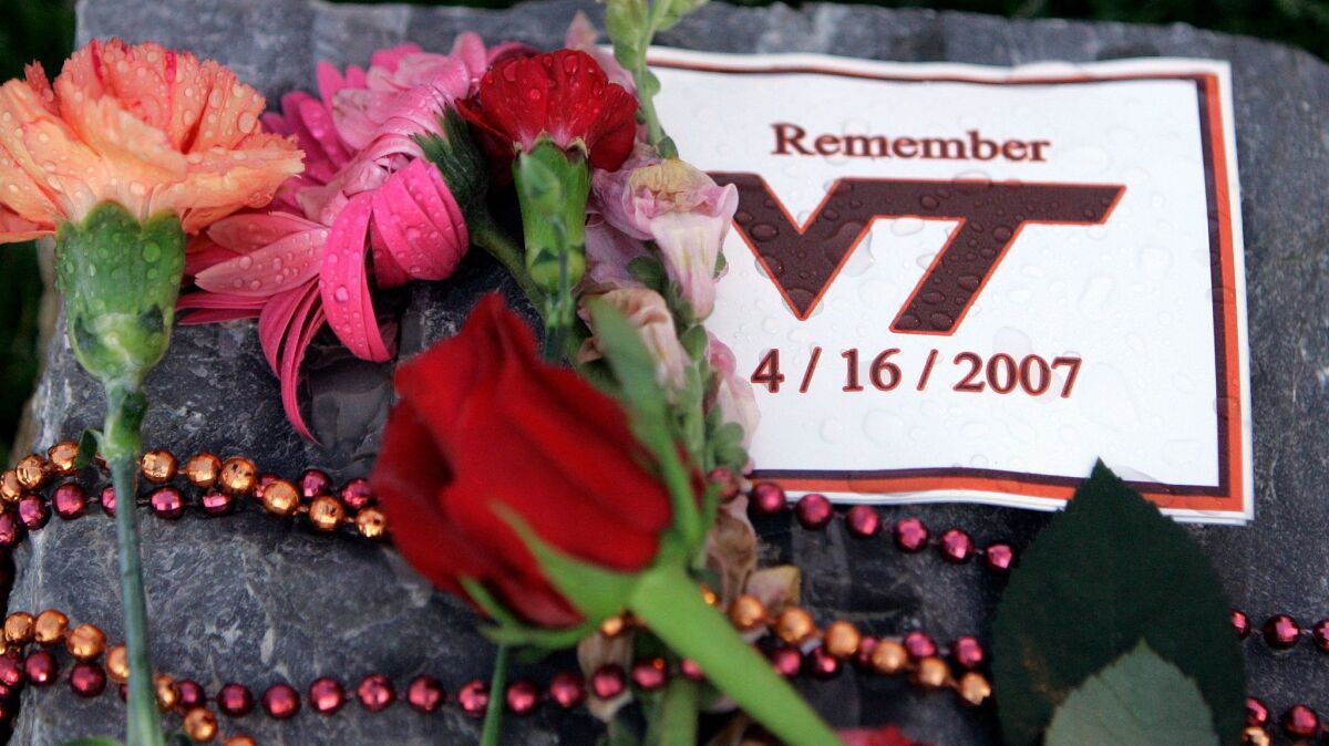 A makeshift memorial on the Virginia Tech campus honors the 32 victims killed in a shooting rampage in 2007.