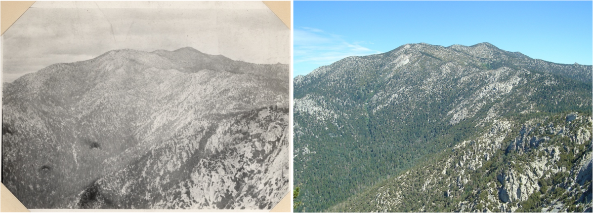 The San Jacinto Mountains in a historical photo and contemporary photo side by side