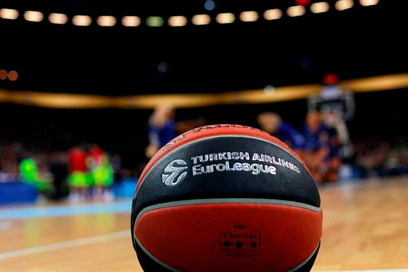 Mandatory Credit: Photo by TOMS KALNINS/EPA-EFE/REX (10657893a) (FILE) - A basketball with the logo of the Turkish Airlines Euroleague during the Euroleague basketball match between Zalgiris Kaunas and FC Barcelona Lassa in Kaunas, Lithuania, 16 November 2018 (re-issued on 25 May 2020). The 2019-20 Euroleague and Eurocup basketball seasons have been cancelled due to the ongoing coronavirus COVID-19 pandemic, the Euroleague Commercial Assets (ECA) Shareholders Executive Board confirmed on 25 May 2020. Euroleague basketball season cancelled due to coronavirus COVID-19 pandemic, Kaunas, Lithuania - 16 Nov 2018 ** Usable by LA, CT and MoD ONLY **