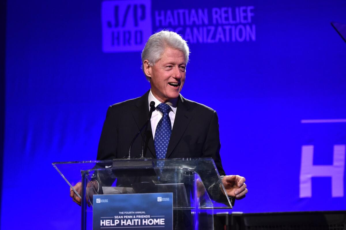 Former President Clinton speaks at the "Help Haiti Home" Gala in Beverly Hills on Jan. 10, 2015. Martin Scorsese's HBO documentary on Clinton is stalled.