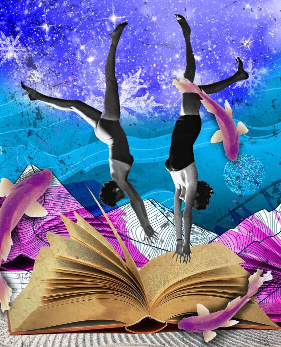 Two women diving into books 