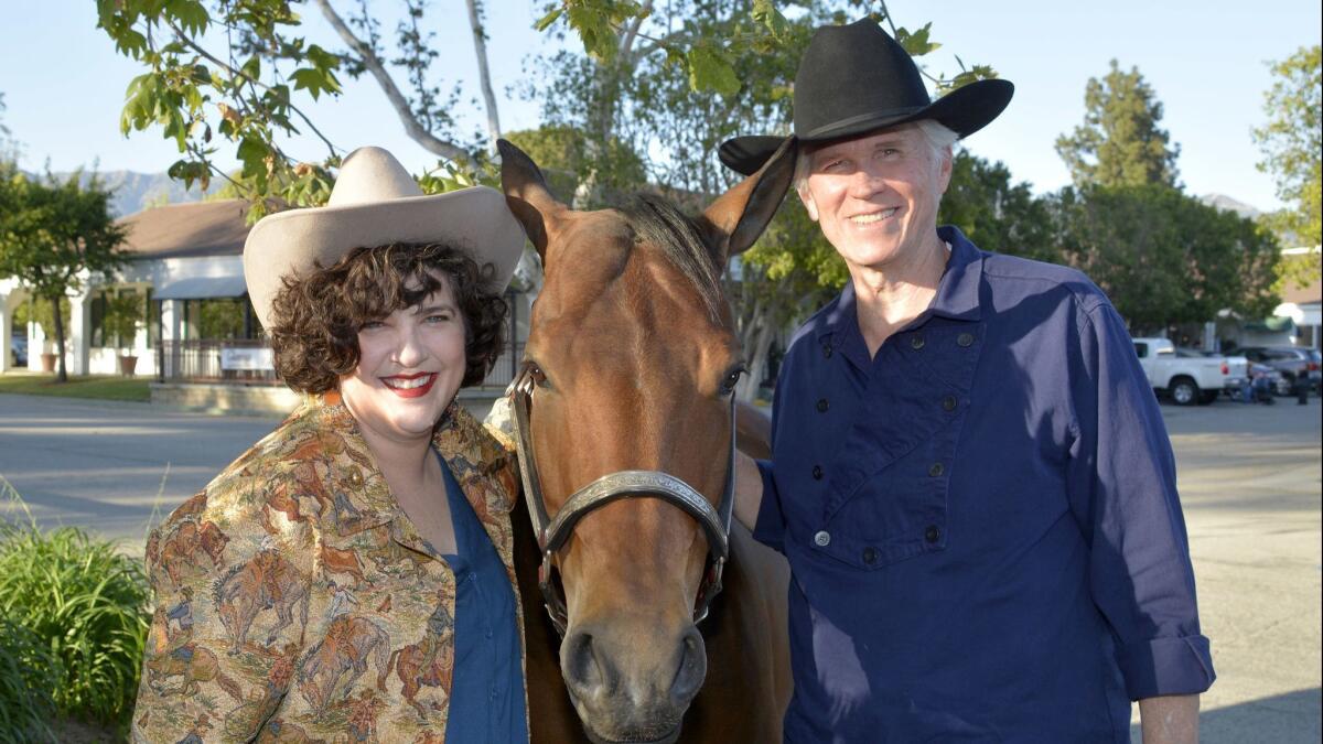 Guild member Ann O'Donnell-Gardner and her husband Brooks arriving in Western-style at the Calamigos Equestrian Center for last week's "Denim & Diamonds" spring social.