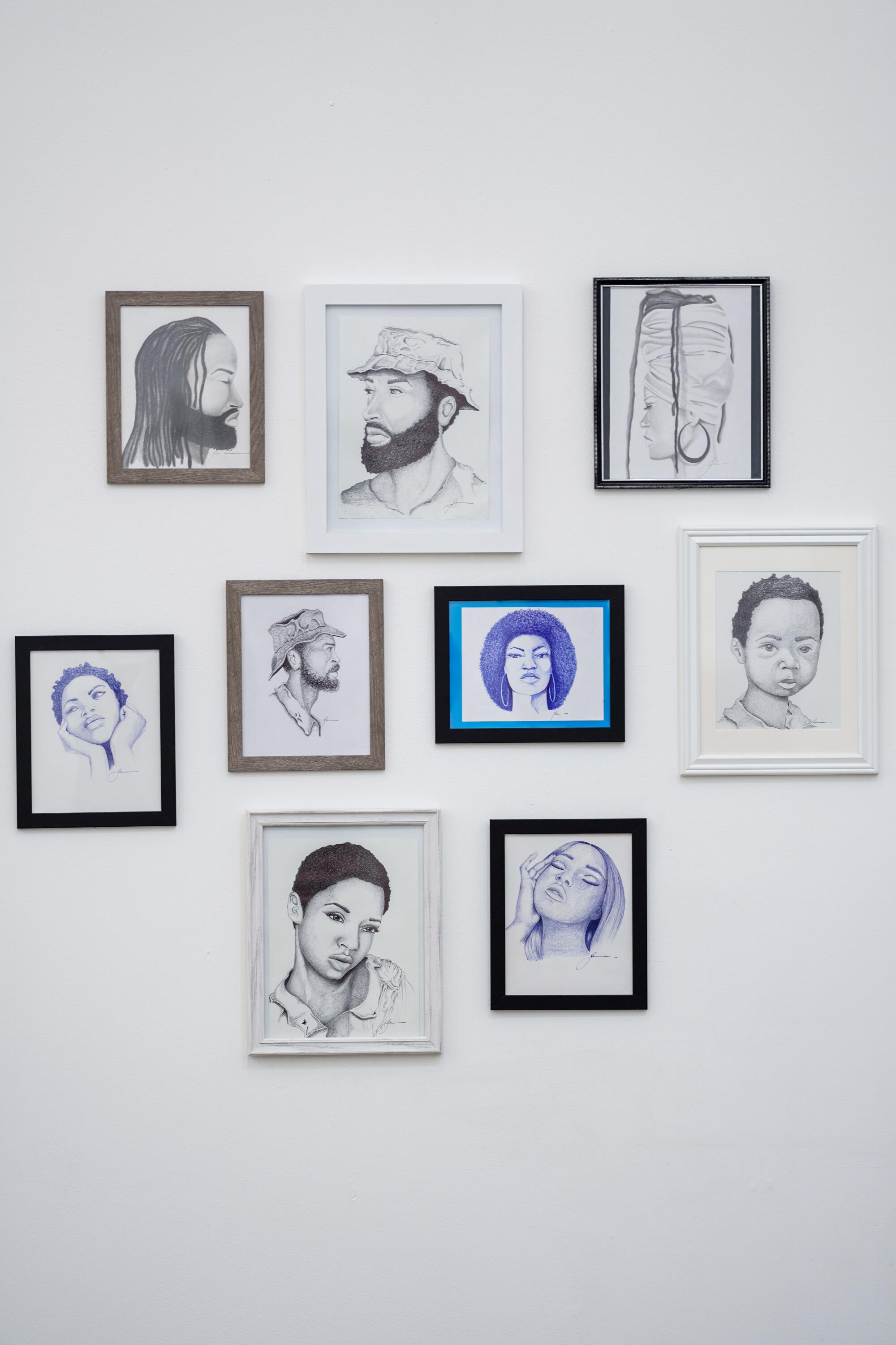 Jason Perry's drawings are on display at the art exhibition located at the Bail Project.