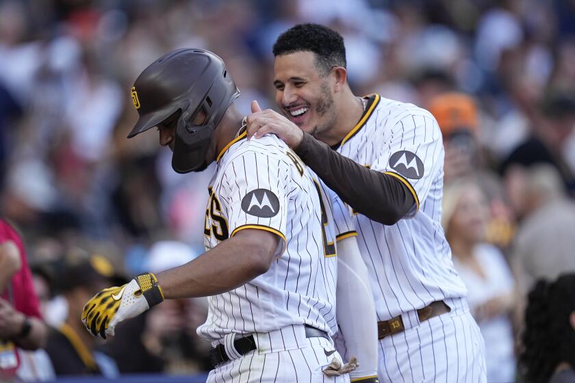 San Diego Padres' Franmil Reyes at bat during the sixth inning of