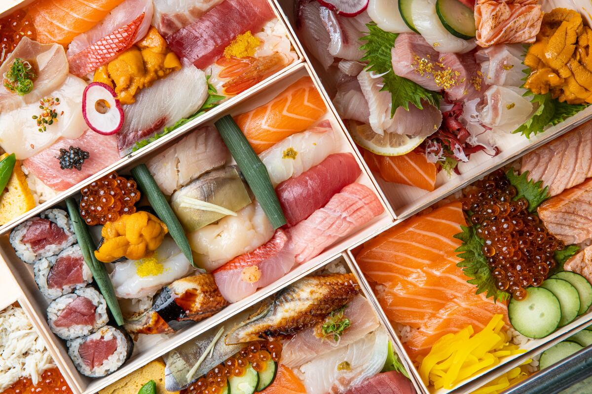 Sushi and sashimi boxes at Sunset Sushi