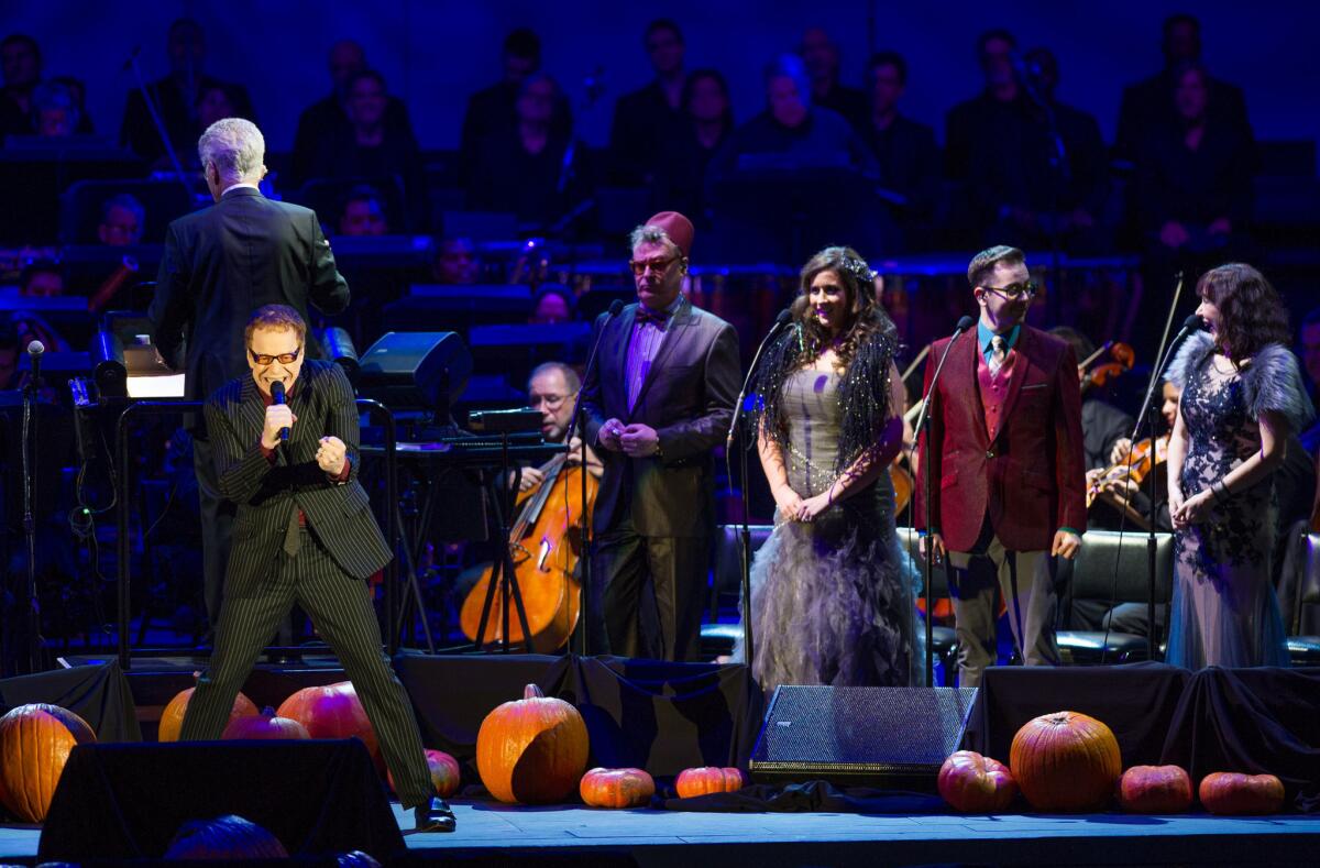 Danny Elfman singing with the chorus during the "Nightmare Before Christmas" concert screening at the Hollywood Bowl in 2015.