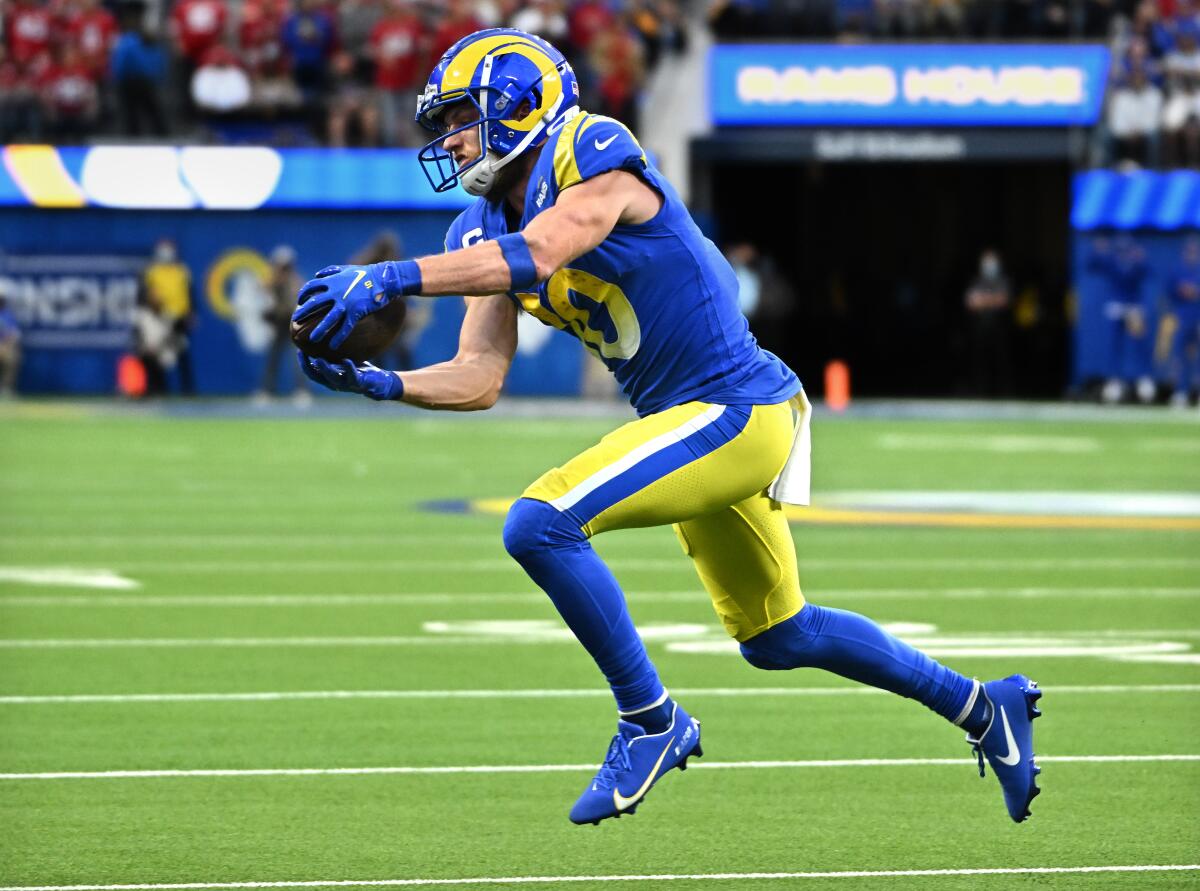 Rams wide receiver Cooper Kupp catches a pass against the San Francisco 49ers in the NFC championship game.