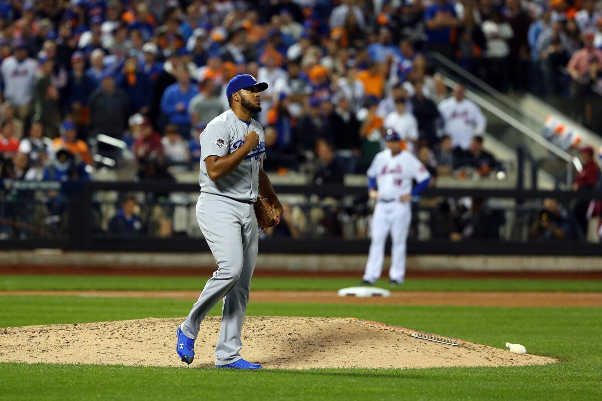 Dodgers closer Kenley Jansen struck out two batters and walked one en route to a four-out save in Game 4 of the NLDS. The Dodgers beat the Mets, 3-1.