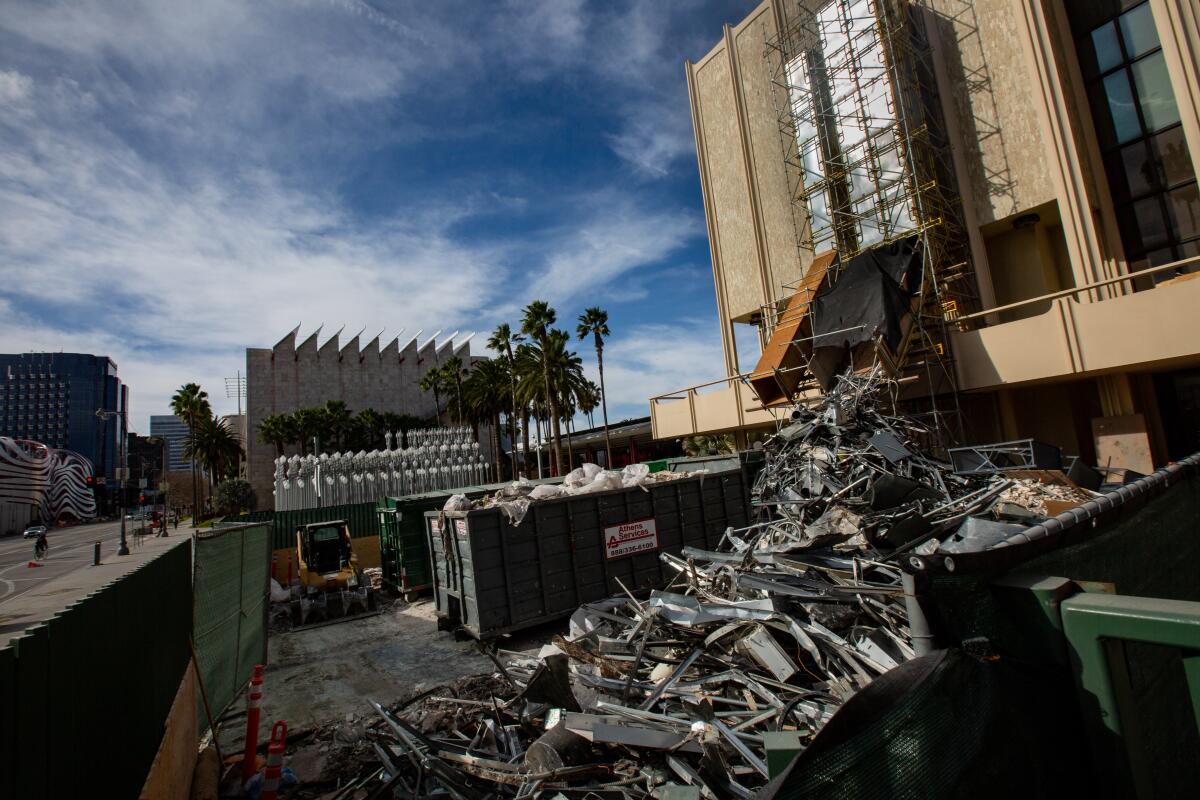 Work is underway in one of the LACMA buildings slated for demolition.