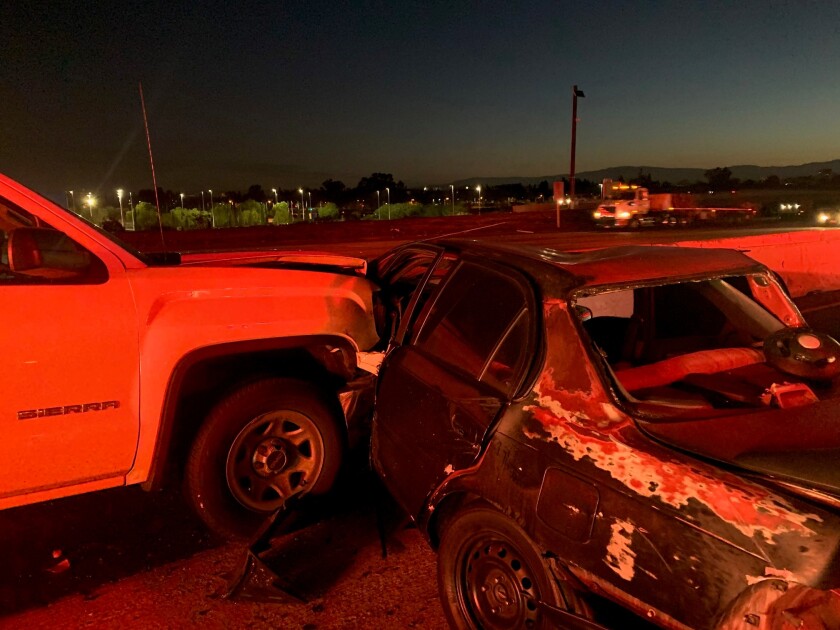 Vehicle collision on the southbound 405 Freeway early Thursday morning.