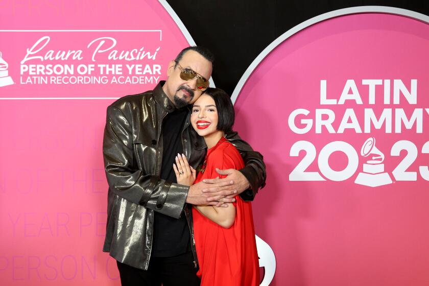 Pepe Aguilar and daughter Angela Aguila arrive for the Laura Pausini Latin Recording Academy Person of the Year award gala at Fibes Conference and Exihibition Center in Seville, Spain on Wednesday, Nov. 15, 2023.