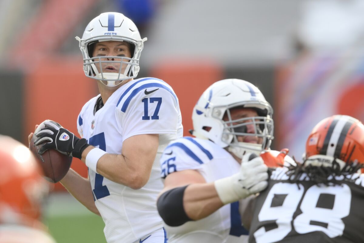Indianapolis Colts quarterback Philip Rivers passes against the Cleveland Browns on Oct. 11.