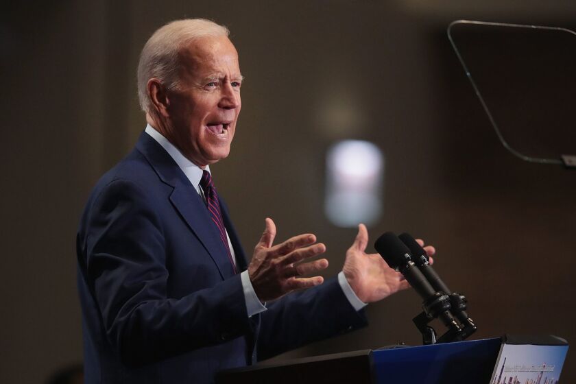 CHICAGO, ILLINOIS - JUNE 28: Democratic presidential candidate, former Vice President Joe Biden speaks to guests at the Rainbow PUSH Coalition Annual International Convention on June 28, 2019 in Chicago, Illinois. Biden is one of 25 candidates seeking the Democratic nomination for president and the opportunity to face President Donald Trump in the 2020 general election. (Photo by Scott Olson/Getty Images) ** OUTS - ELSENT, FPG, CM - OUTS * NM, PH, VA if sourced by CT, LA or MoD **