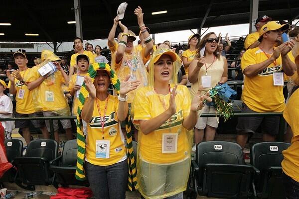 Family and friends of Ocean View players cheer during the U.S. championship game against Billings, Mont., on Saturday at the Little League World Series.