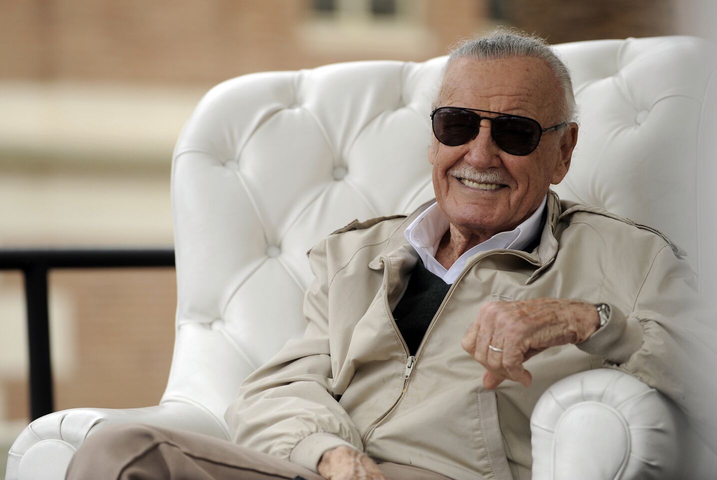 Comic book icon Stan Lee has a relaxed chat during the 2016 Festival of Books in Los Angeles.
