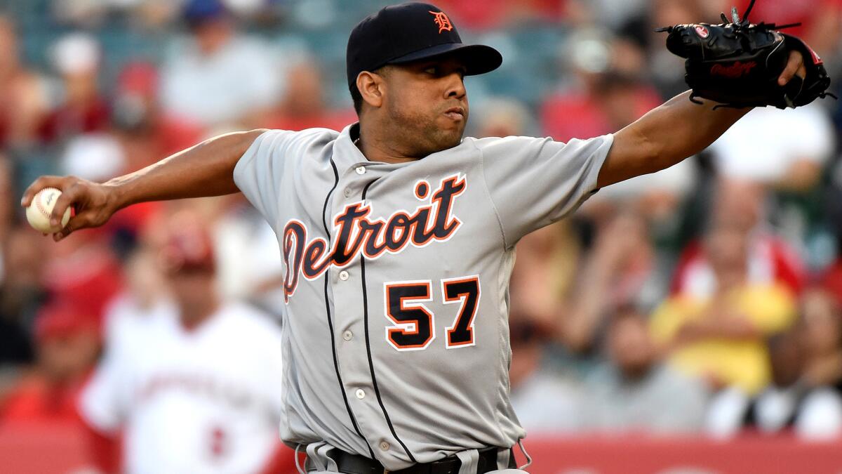 Tigers closer Francisco Rodriguez delivers a pitch against the Angels on June 1.