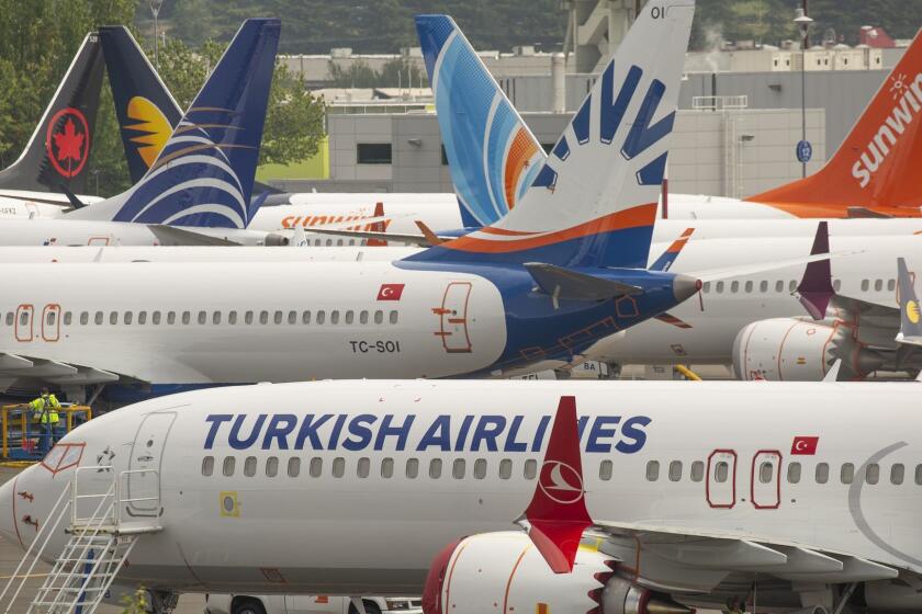SEATTLE, WA - MAY 31: Boeing 737 MAX airplanes sit parked at a Boeing facility adjacent to King County International Airport, known as Boeing Field, on May 31, 2019 in Seattle, Washington. Boeing 737 MAX airplanes have been grounded following two fatal crashes in which 346 passengers and crew were killed in October 2018 and March 2019. (Photo by David Ryder/Getty Images) ** OUTS - ELSENT, FPG, CM - OUTS * NM, PH, VA if sourced by CT, LA or MoD **