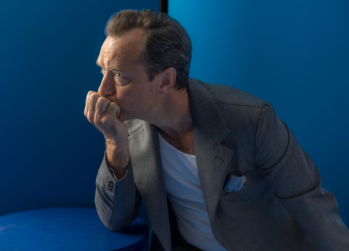 Jude Law, from the film 'The Order,' photographed in the Los Angeles Times studio at TIFF.