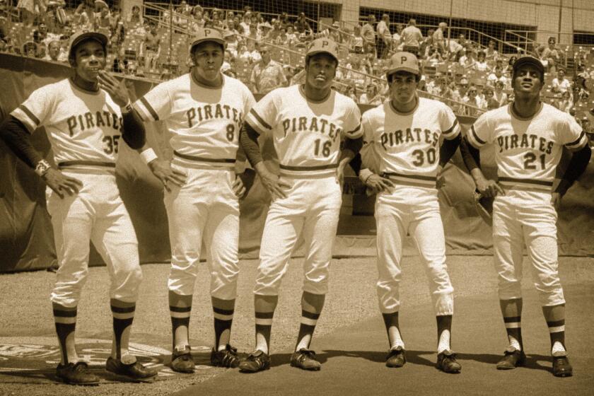 From L-R, Pittsburgh Pirates Manny Sanguillen, Willie Stargell, Al Oliver, Dave CAsh and Roberto Clemente.