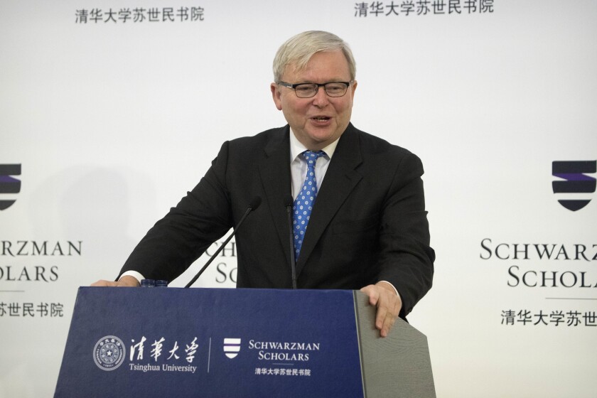 Former Australian Prime Minister Kevin Rudd will give a public talk at UC San Diego on July 29.